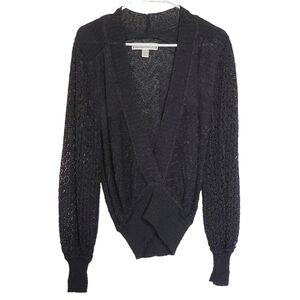 BA02 * Joan Harper Plunging V Neck Knit Sweater Black Size S Vintage